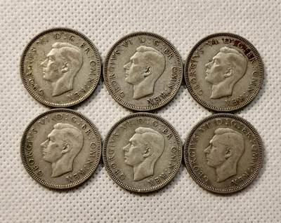 甄臻铺-世界币章拍卖（第37期），送拍享返佣金等优惠多多 - 英国1940-1946年1先令银币6枚 苏格兰版 年份不重复难找