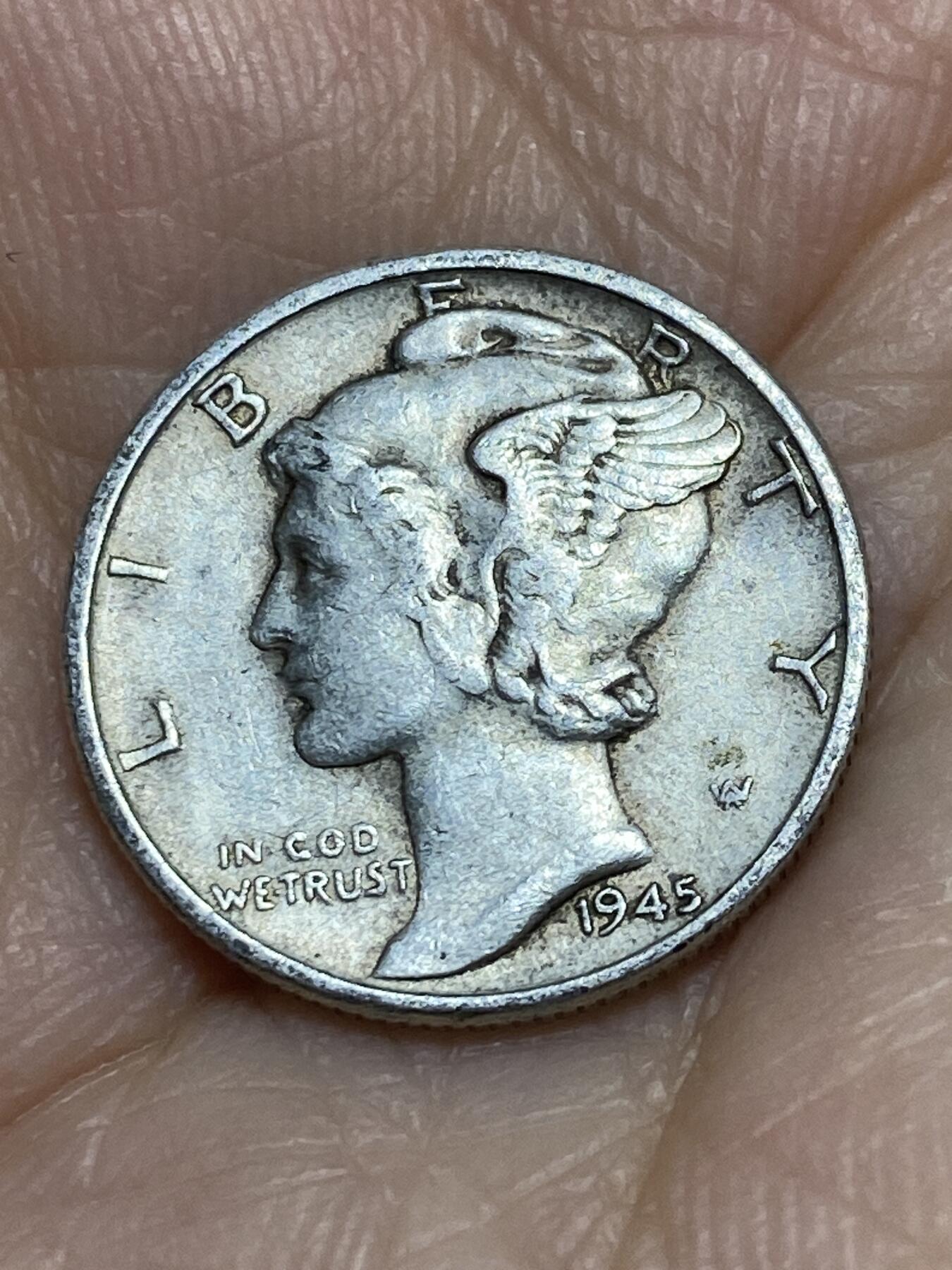 2025年第一百二十场(总第一百四十六场）外国好品散币(免佣金) 美国🇺🇸1945年1角银币(墨丘利1角，关门年，900高银)