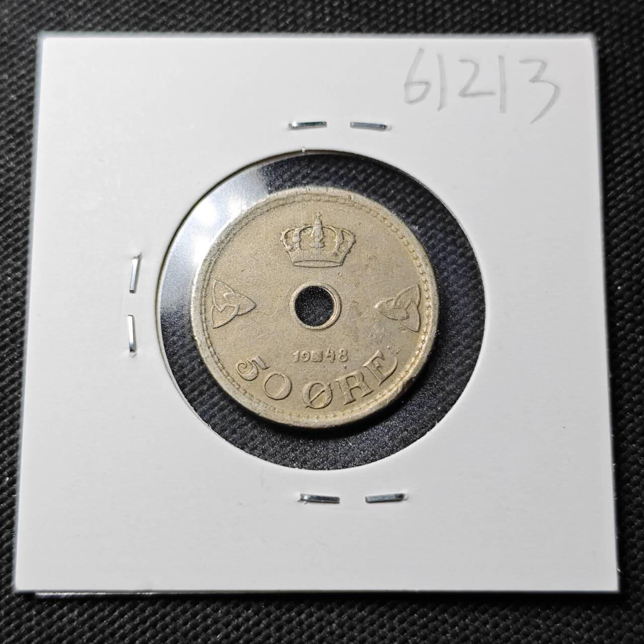 KK钱币收藏小铺  第361场  2月预留时间 周末发货  1948挪威50欧尔镍币