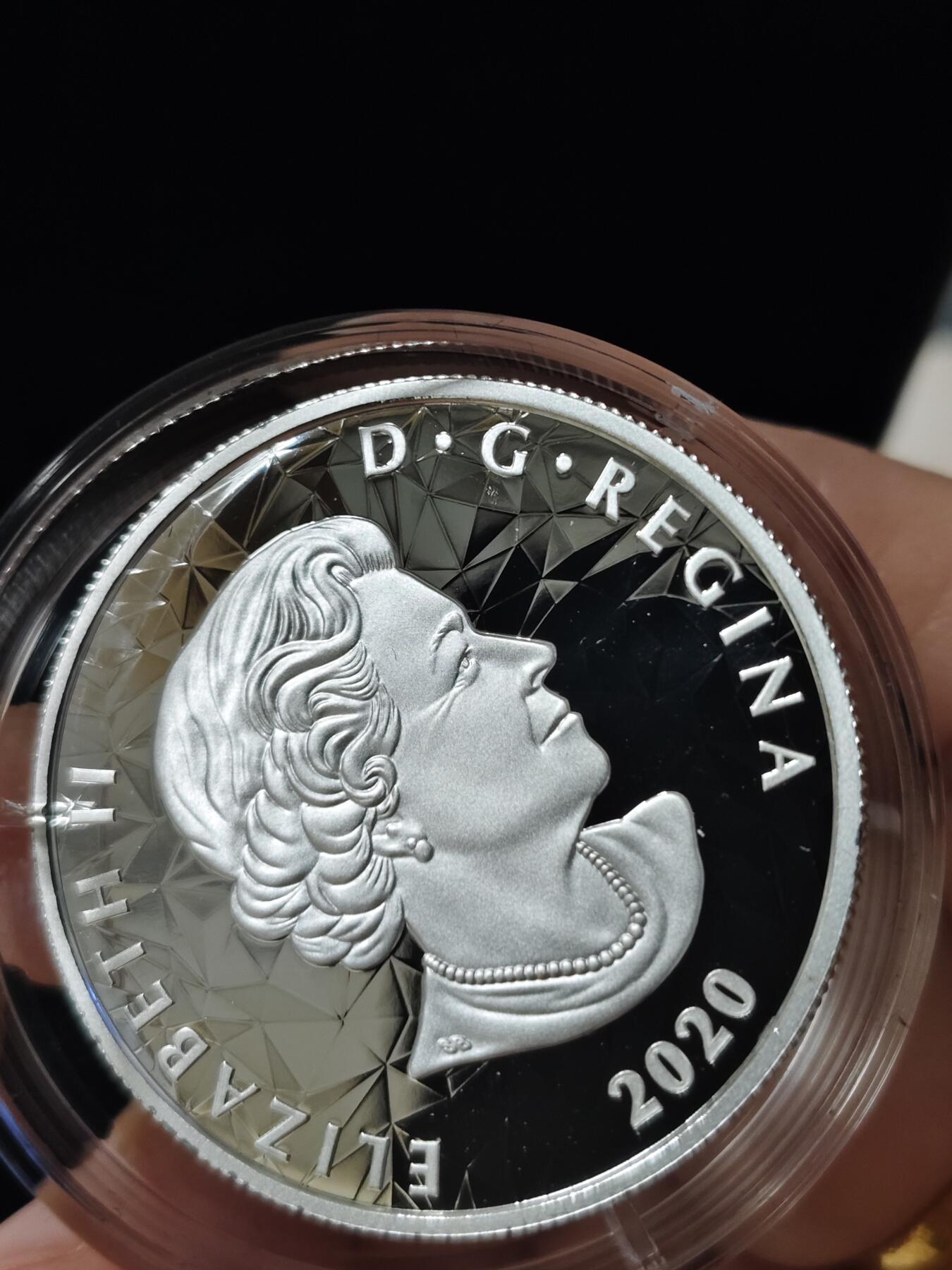 第180期拍卖【长期征集拍品】【北京币展专场】 加拿大2020年多边立体高浮雕动物系列猞猁1盎司纪念银币，9999银，发行2500枚，女王面G字母下面有点擦伤，边齿氧化