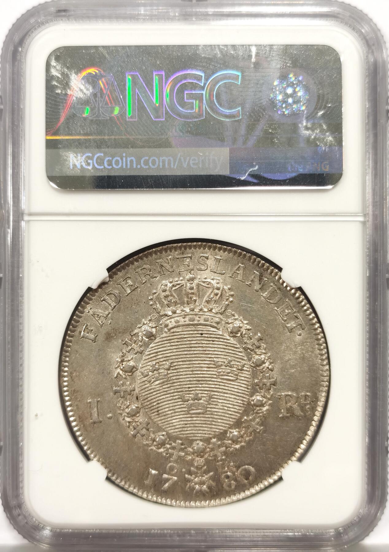 博洋堂世界钱币拍卖第144期（全场包邮） NGC AU58 瑞典1780年古斯塔夫三世1RD大银币，老盒状态一流