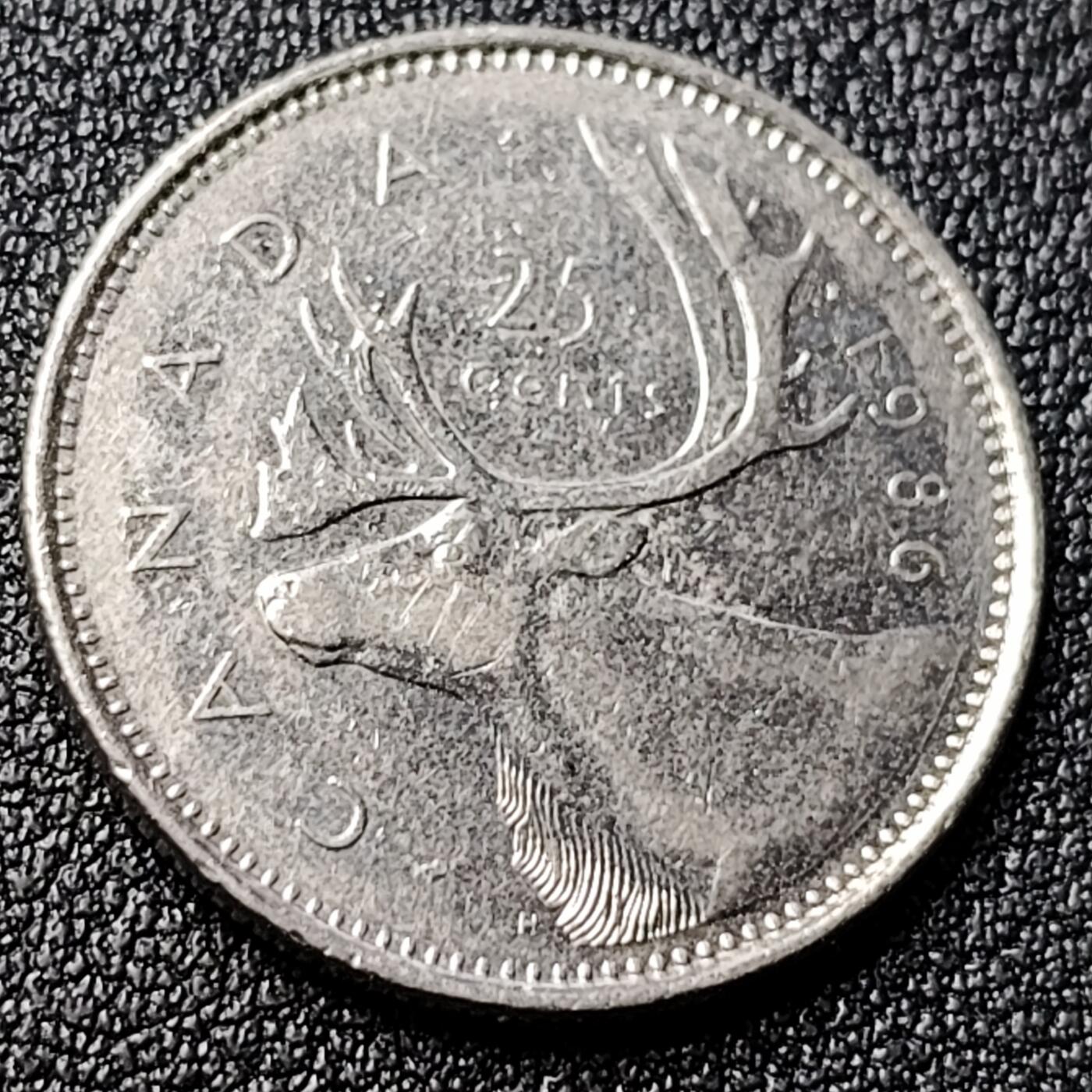 泉币菌-第120场-精品福利场 高币值 加拿大1986年1/4加拿大元 伊丽莎白二世 驯鹿 24mm