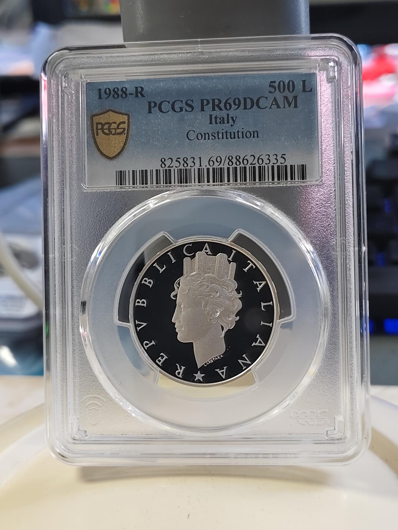 第180期拍卖【长期征集拍品】【北京币展专场】 意大利1988年国家宪法颁布五十周年精制纪念银币PCGS-PR69,835银，11克