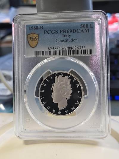 第180期拍卖【长期征集拍品】【北京币展专场】 - 意大利1988年国家宪法颁布五十周年精制纪念银币PCGS-PR69,835银，11克