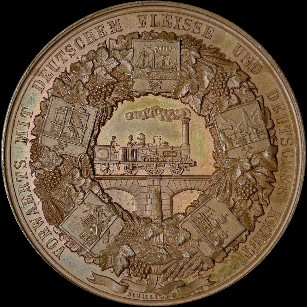 【雨安】【世界币章112-113期】周五/周六 两场连拍 2025-10-31 周五 19:30 保真 8秒倒数自动落锤 高效拍卖  [章] Germany 章 德国 1844年 德国工业产品博览会 带着皇冠和剑的日耳曼尼亚坐在铁路桥上火车上 铜章