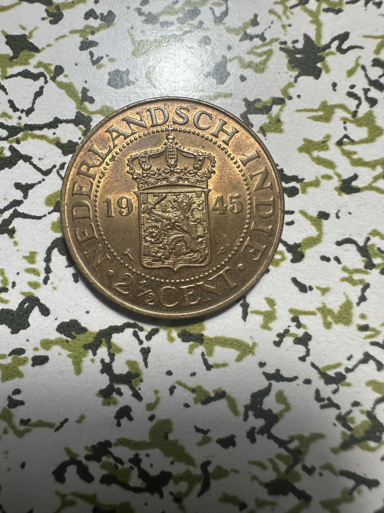 外国钱币，章 荷属东印度1945年2.5分，原光