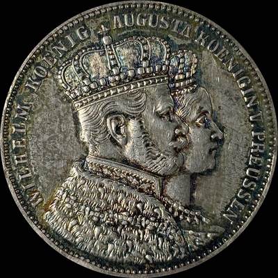 【雨安】【世界币章112-113期】周五/周六 两场连拍 2025-10-31 周五 19:30 保真 8秒倒数自动落锤 高效拍卖  - [裸币德国] Germany 德国 德意志 1泰勒 Prussia普鲁士 Thun.265, KM# 488 1861年 威廉一世.登基