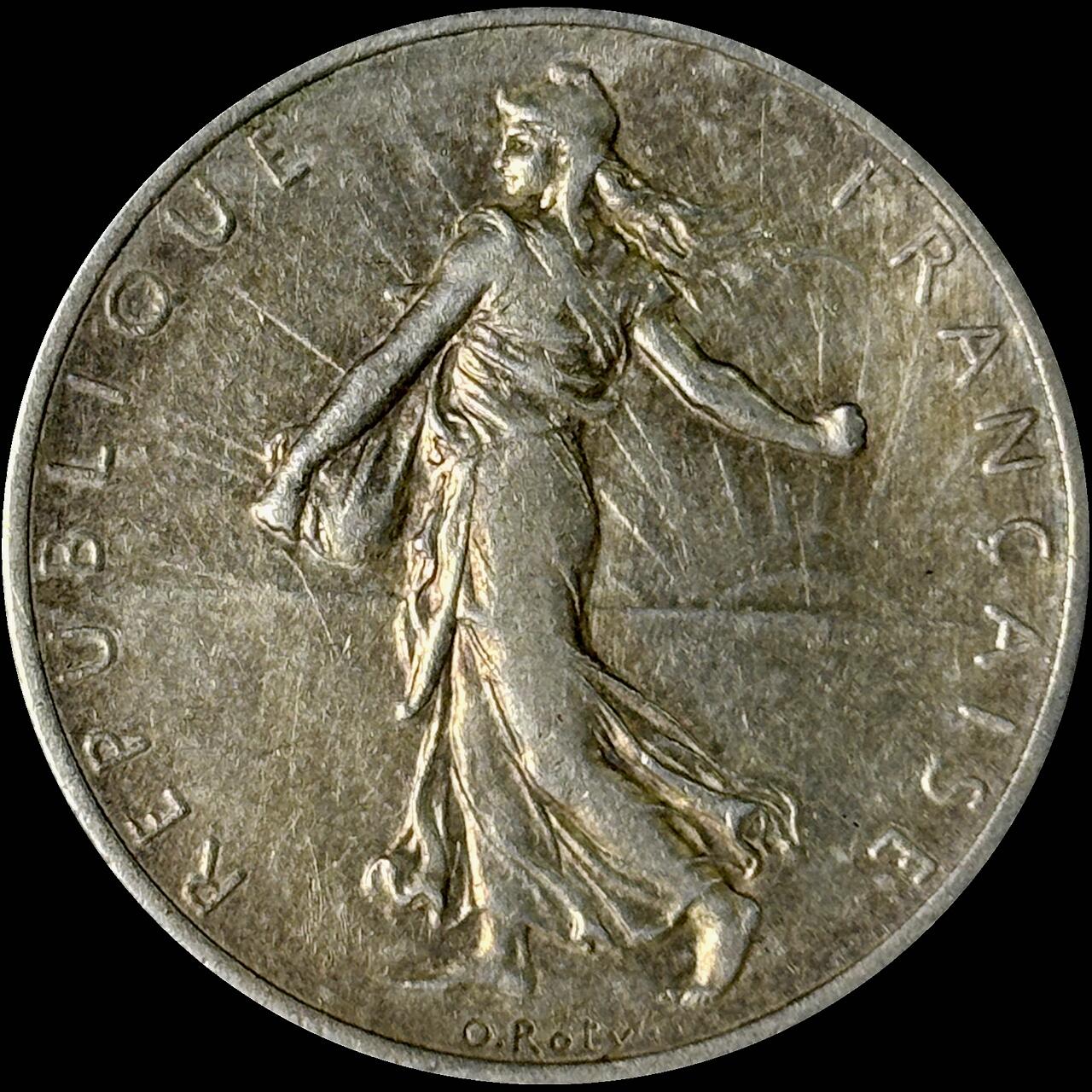 【雨安】【世界币章112-113期】周五/周六 两场连拍 2025-10-31 周五 19:30 保真 8秒倒数自动落锤 高效拍卖  [裸币法国] France 法国 播种女神 2法郎 1917年 KM# 845 [10.00 g., 0.835 Silver]