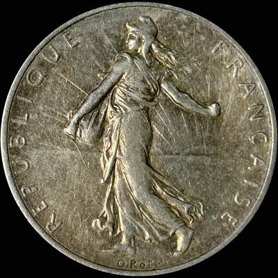 【雨安】【世界币章112-113期】周五/周六 两场连拍 2025-10-31 周五 19:30 保真 8秒倒数自动落锤 高效拍卖  - [裸币法国] France 法国 播种女神 2法郎 1917年 KM# 845 [10.00 g., 0.835 Silver]