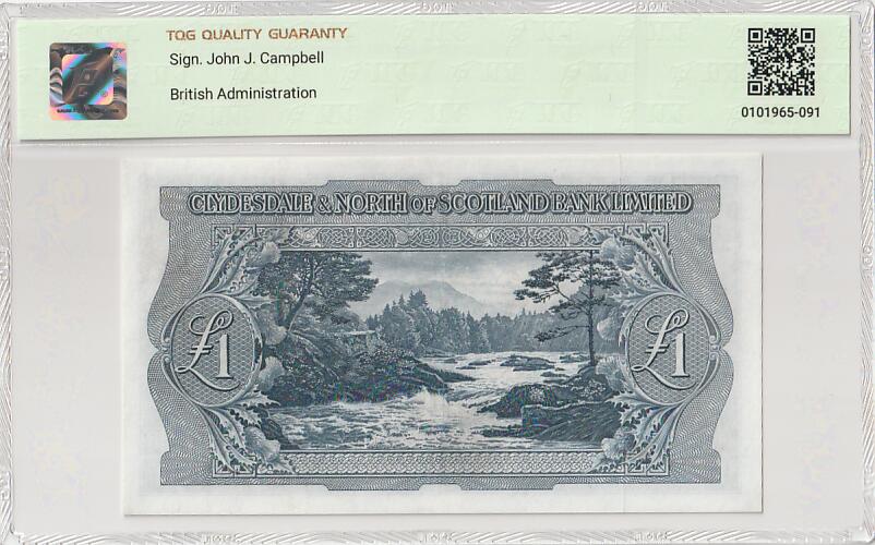 2025十一月第一期，总199期 苏格兰克莱斯戴勒和北部银行1952年1镑TQG50分，港口农场和山涧小溪，早期两家银行联合时期发行