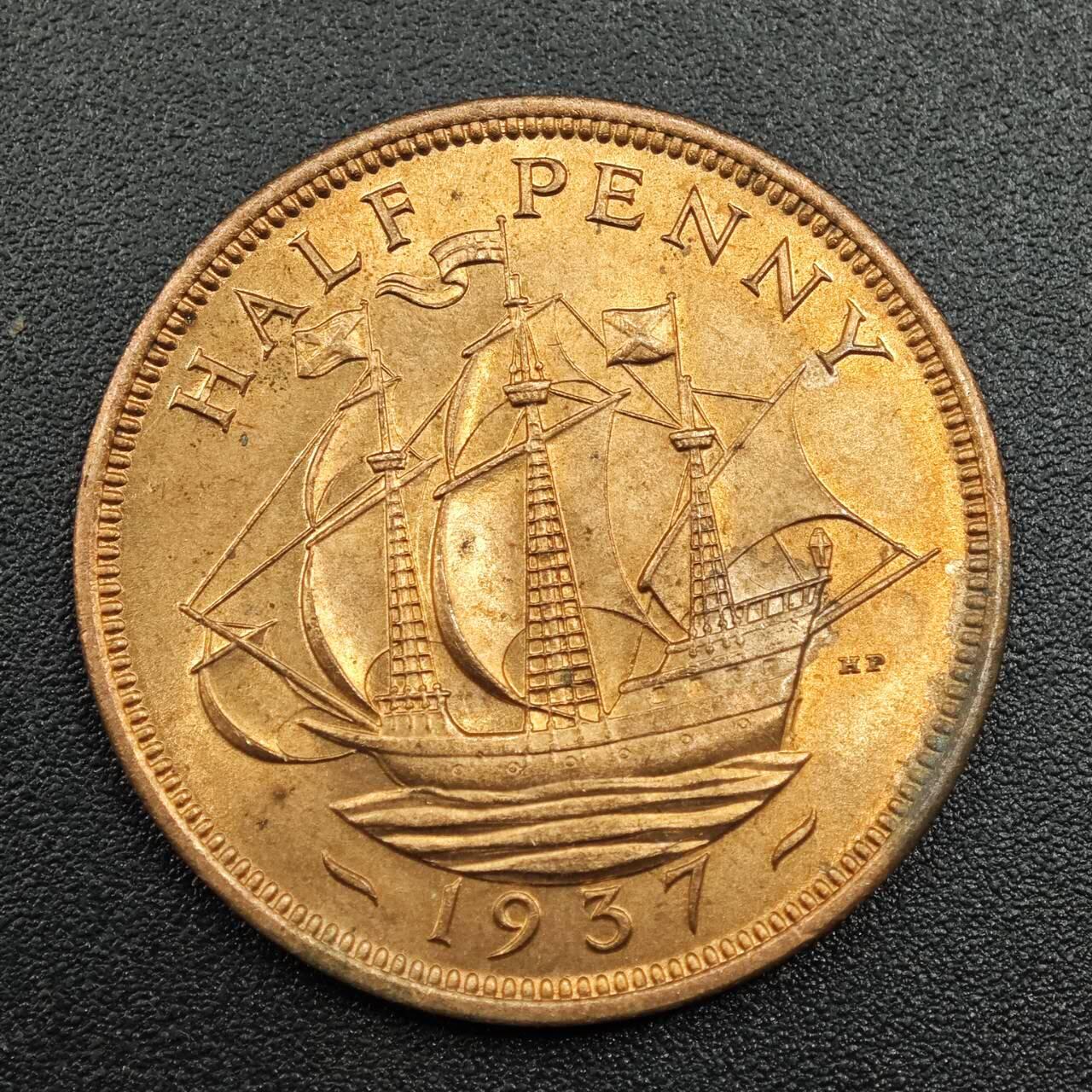 【淘币小摊】实时拍第七百八十一拍   散币场   满百包邮可预留二周 每周一统一发货   英国1937年乔治六世半便士铜币