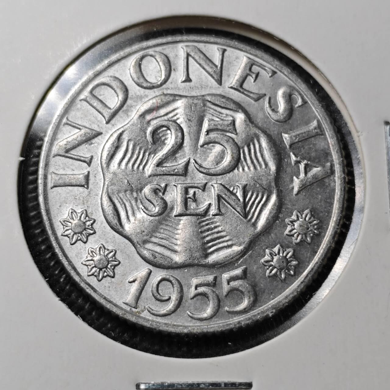 KK钱币收藏小铺  第362场  2月预留时间 周末发货  1955印度尼西亚25仙