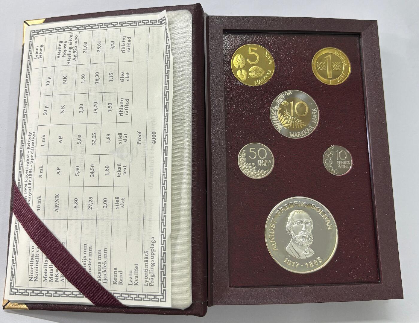 【雨安】【世界币章112-113期】周五/周六 两场连拍 2025-10-31 周五 19:30 保真 8秒倒数自动落锤 高效拍卖  [现代套币] Finland 芬兰套币 精制套币 1994年 含银章31克,925银