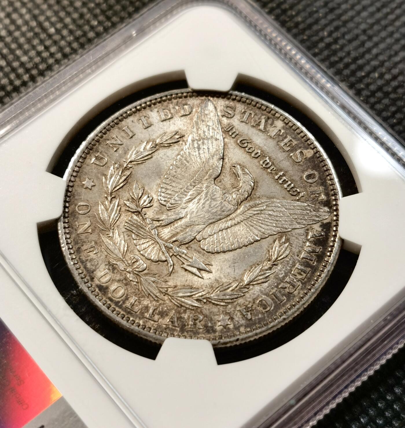 甄臻铺-世界币章拍卖（第37期），送拍享返佣金等优惠多多 NGC-MS63 1884美国摩根一元银币，双面五彩，小版