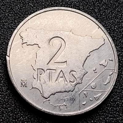 泉币菌-第121场-精品福利场 - 少见原光极美 欧洲 西班牙1984年2比赛塔铝币 卡洛斯一世;西班牙地图直径24mm2g