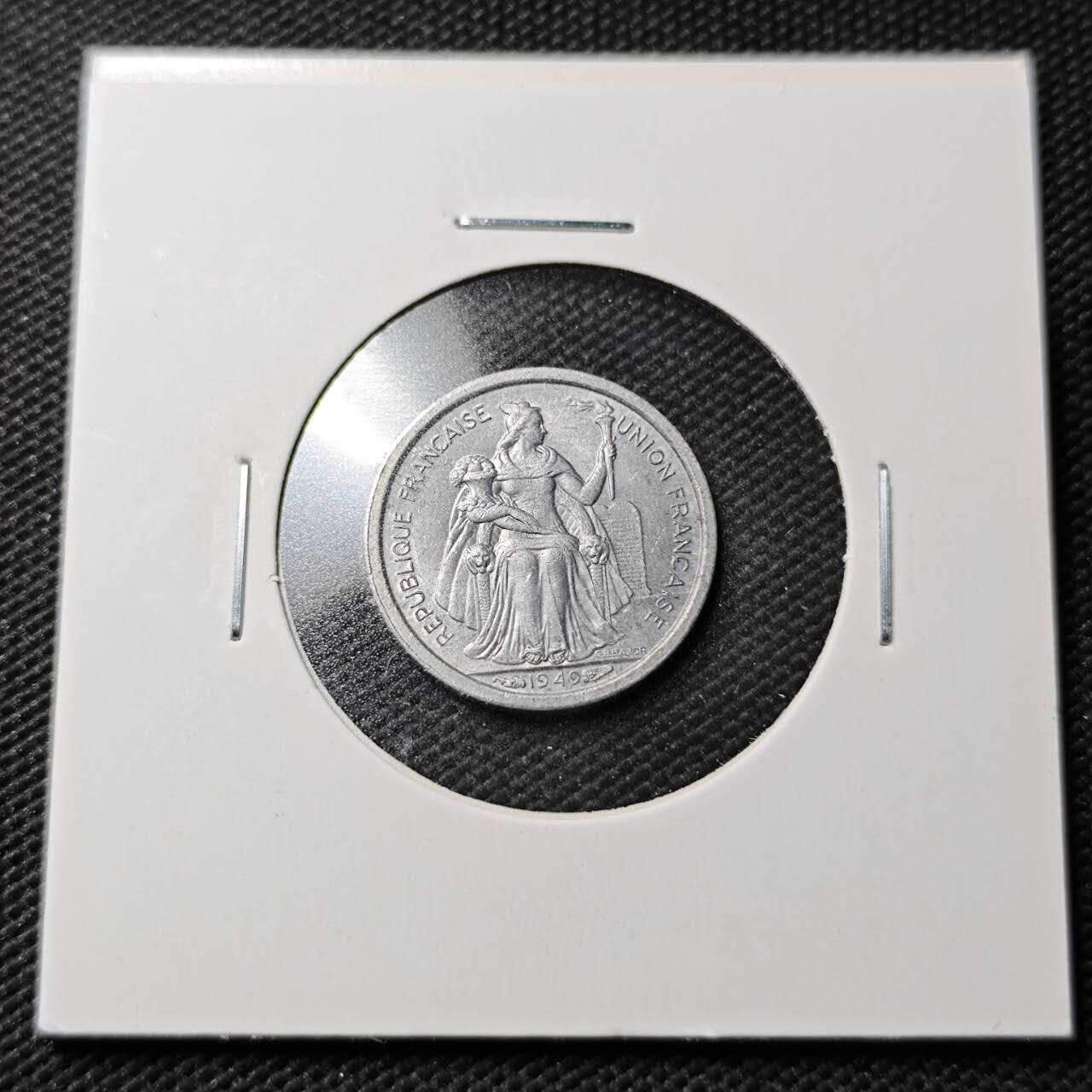 KK钱币收藏小铺  第361场  2月预留时间 周末发货  1949法属新喀里多尼亚50分 好品