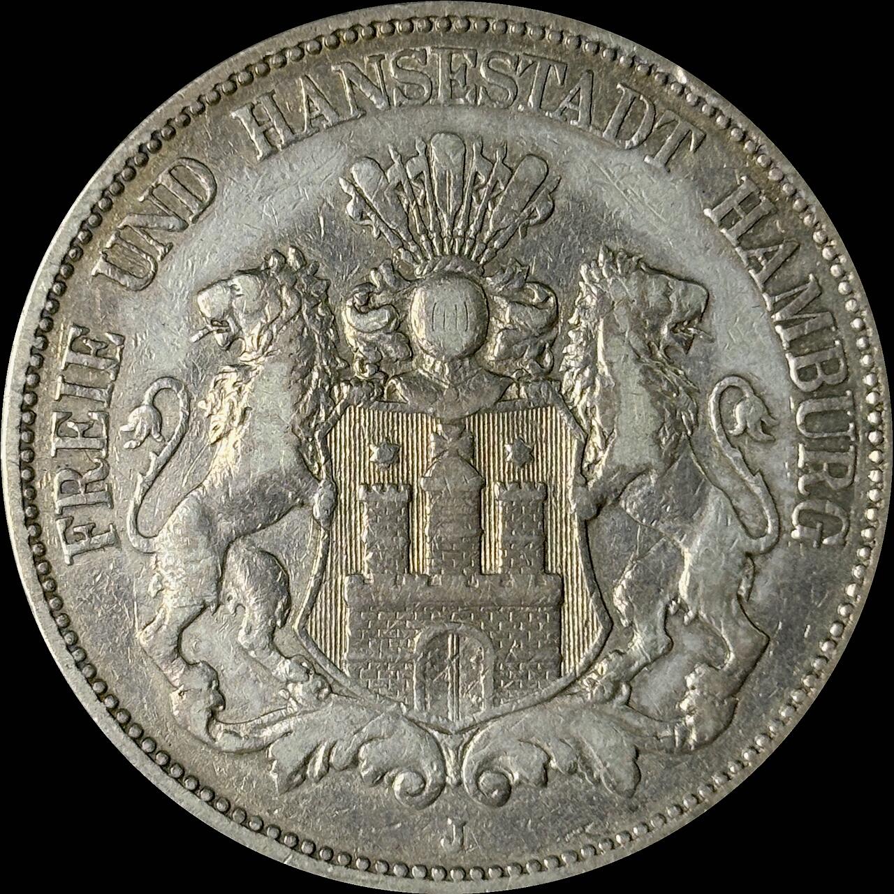 【雨安】【世界币章112-113期】周五/周六 两场连拍 2025-10-31 周五 19:30 保真 8秒倒数自动落锤 高效拍卖  [裸币德国] Germany 德国 帝国 汉堡 5马克 短翅 1876年