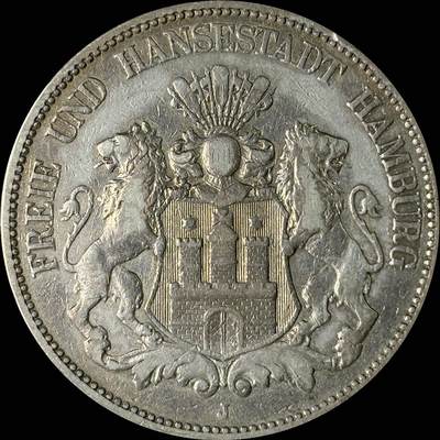 【雨安】【世界币章112-113期】周五/周六 两场连拍 2025-10-31 周五 19:30 保真 8秒倒数自动落锤 高效拍卖  - [裸币德国] Germany 德国 帝国 汉堡 5马克 短翅 1876年