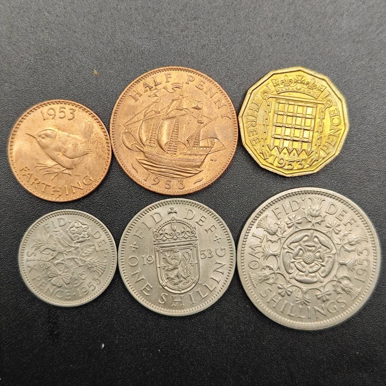 【淘币小摊】实时拍第七百八十一拍   散币场   满百包邮可预留二周 每周一统一发货   英国1953年6枚套