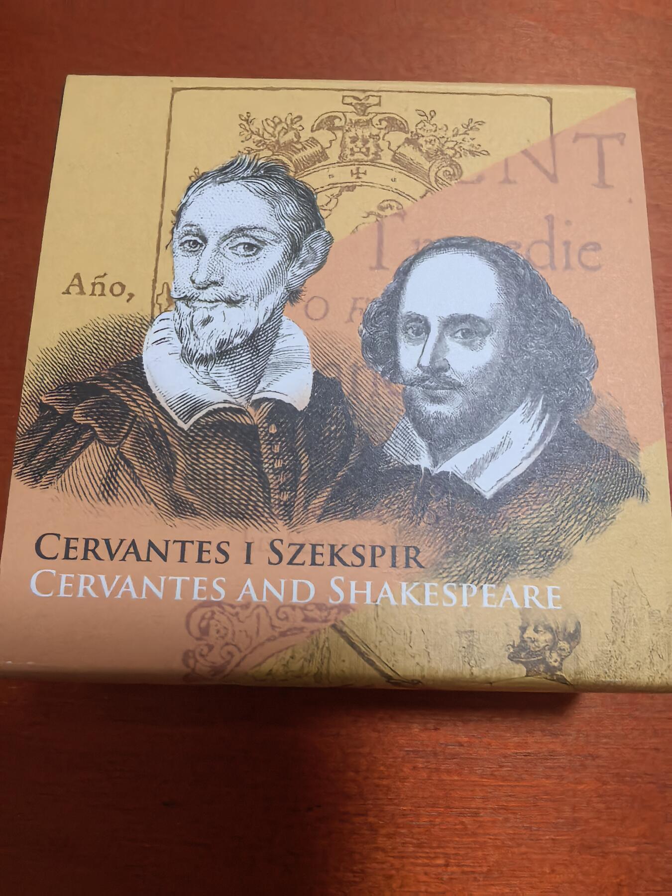 长老汇蛇年精选第六十九场拍卖 2016喀麦隆文坛双雄塞万提斯和莎士比亚500法郎镀金精制银币，17.5克999银，盒证全，999枚