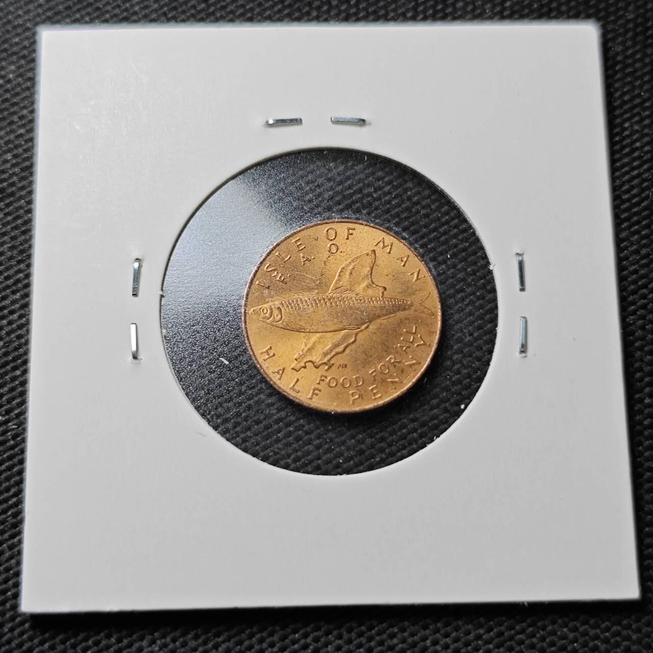 KK钱币收藏小铺  第362场  2月预留时间 周末发货  1977马恩岛半便士铜币 好品