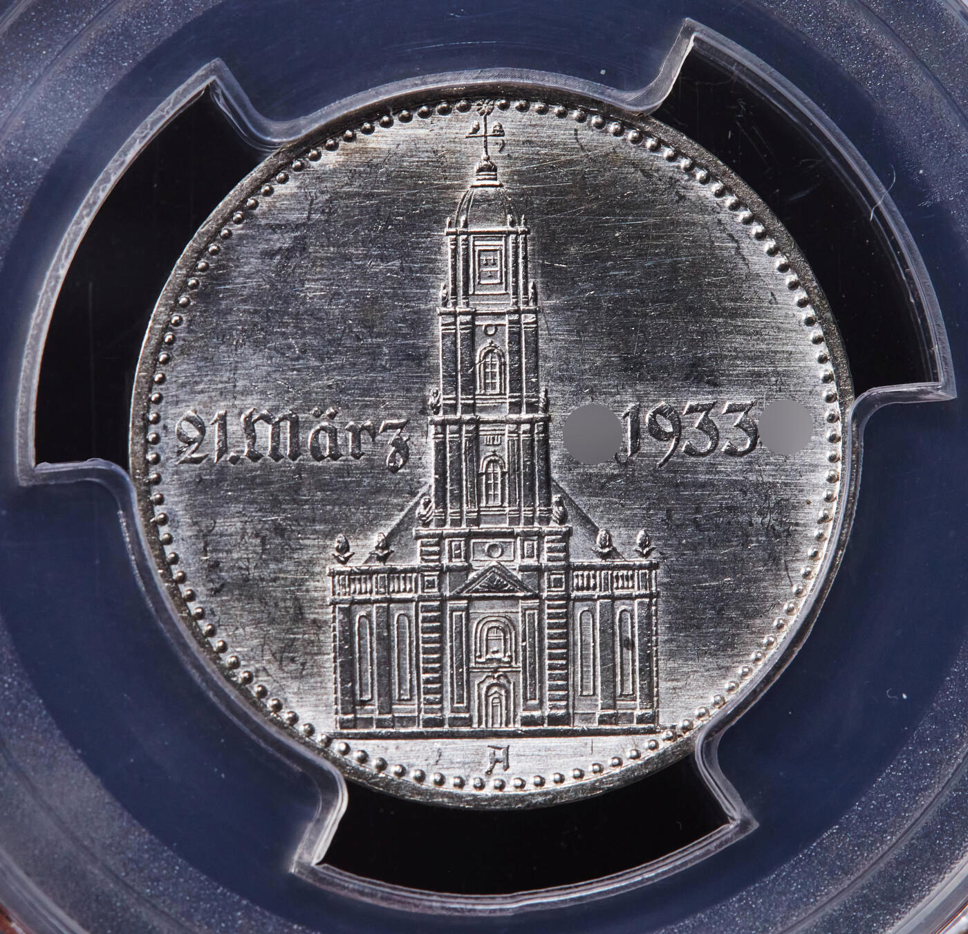 【俄甄集藏】2025年(044)11-12星期三晚 19:30 全场包邮 德国第三帝国1934年A版波茨坦教堂加字2马克银币，PCGS MS62，转光品相，少见品种，原图联系客服