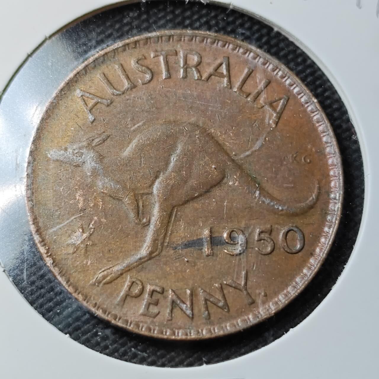 KK钱币收藏小铺  第361场  2月预留时间 周末发货  1950澳大利亚1便士铜币