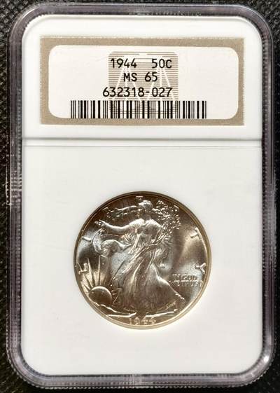 甄臻铺-世界币章拍卖（第37期），送拍享返佣金等优惠多多 - NGC-MS65 1944年美国行走女神半美元，小白盒子手感好
