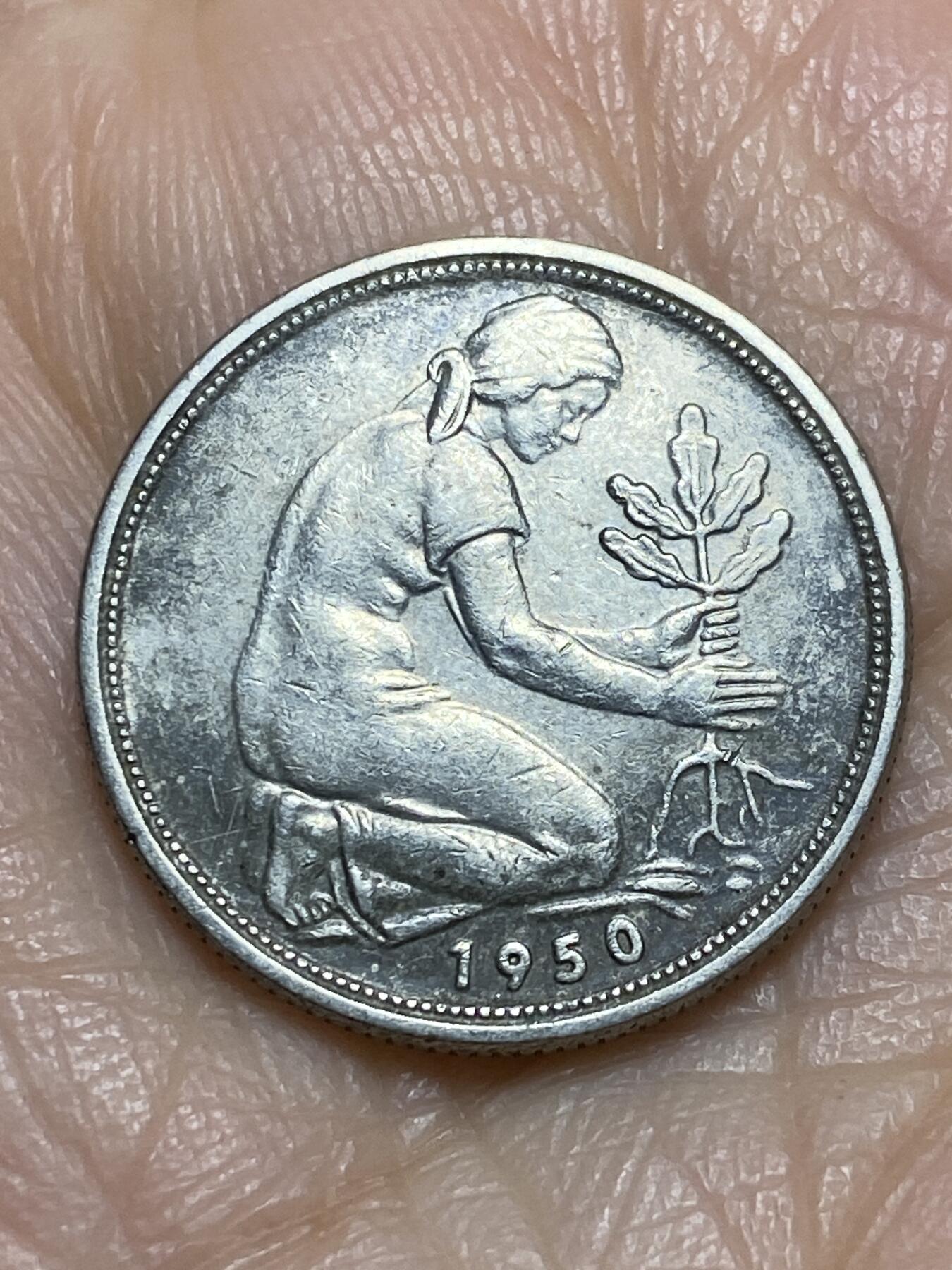 2025年第一百二十场(总第一百四十六场）外国好品散币(免佣金) 德国🇩🇪1950年50芬尼(G标，卡尔斯鲁厄造)