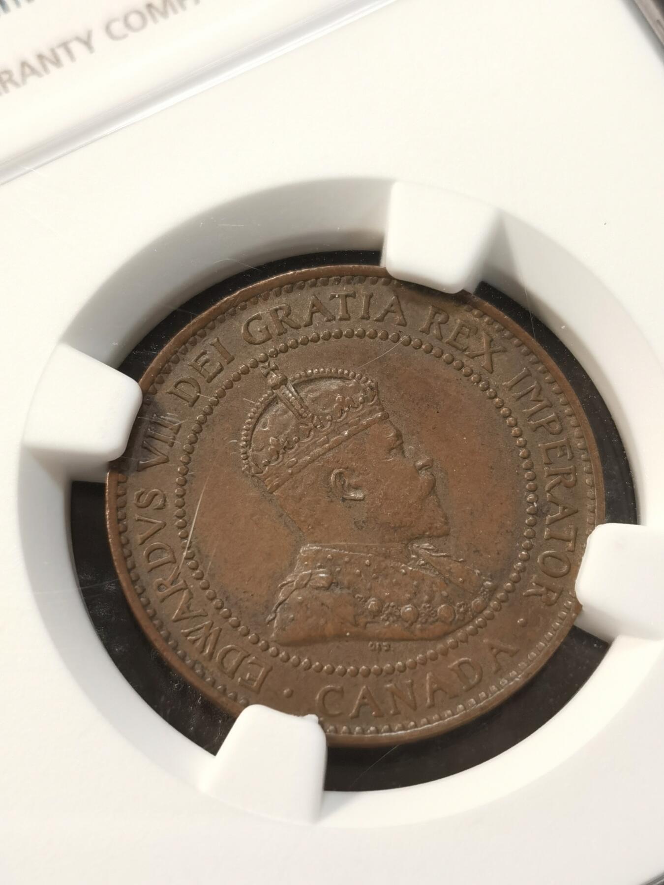 甄臻铺-世界币章拍卖（第37期），送拍享返佣金等优惠多多 NGC-AU58BN 加拿大 1908年 爱德华七世 1分铜币 巧克力色