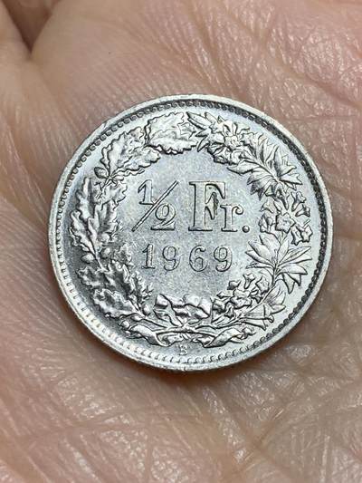 2025年第一百二十场(总第一百四十六场）外国好品散币(免佣金) - 瑞士🇨🇭1969年1/2法郎(B标伯尔尼造)