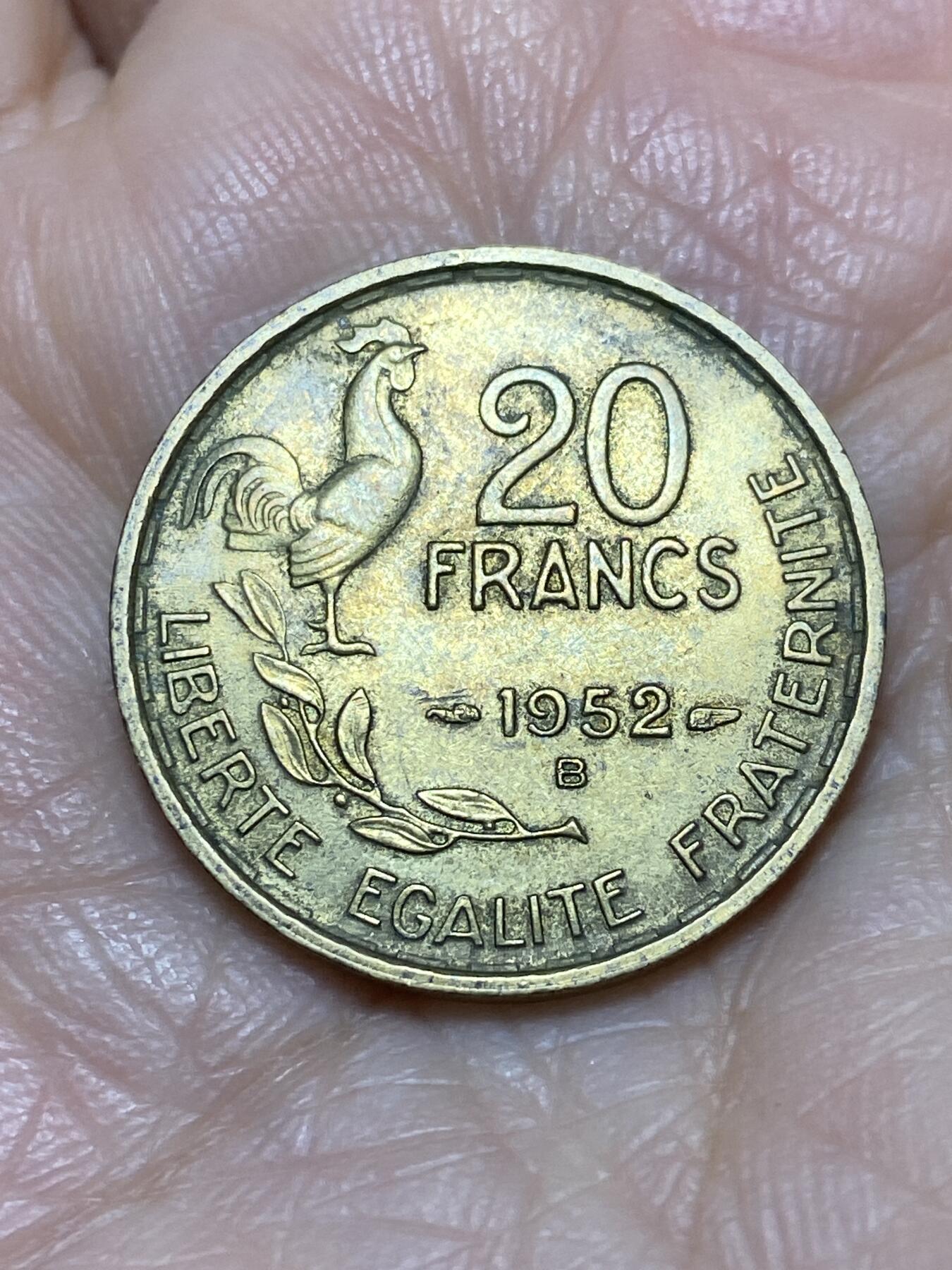 2025年第一百二十场(总第一百四十六场）外国好品散币(免佣金) 法兰西第四共和国1952年20法郎(B标，博蒙莱罗热造)