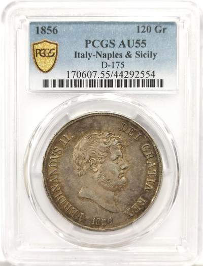 博洋堂世界钱币拍卖第144期（全场包邮） - PCGS AU55 意大利1856年那不勒斯-西西里120G大银币，包浆一流