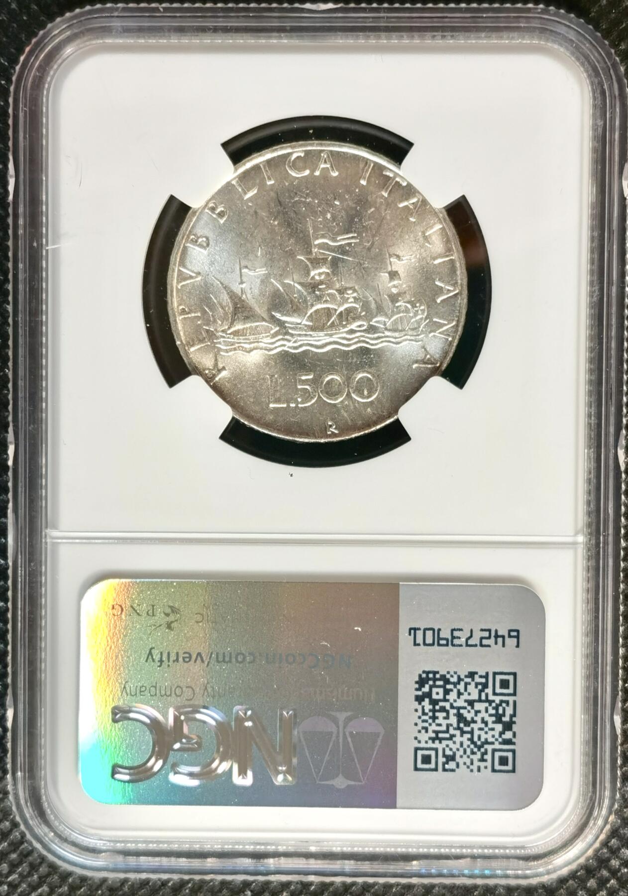 甄臻铺-世界币章拍卖（第37期），送拍享返佣金等优惠多多 NGC-MS62 1958年意大利帆船少女，早期年份