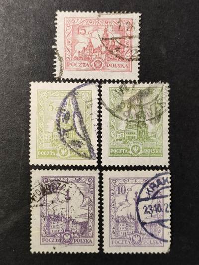 ↓君缘收藏638期☞钱币邮品↓无佣金、可寄存、满30元包邮  - 波兰邮票，1925年建筑古迹 瓦维尔城堡,波森市政厅,西格蒙德王柱与城堡邮票