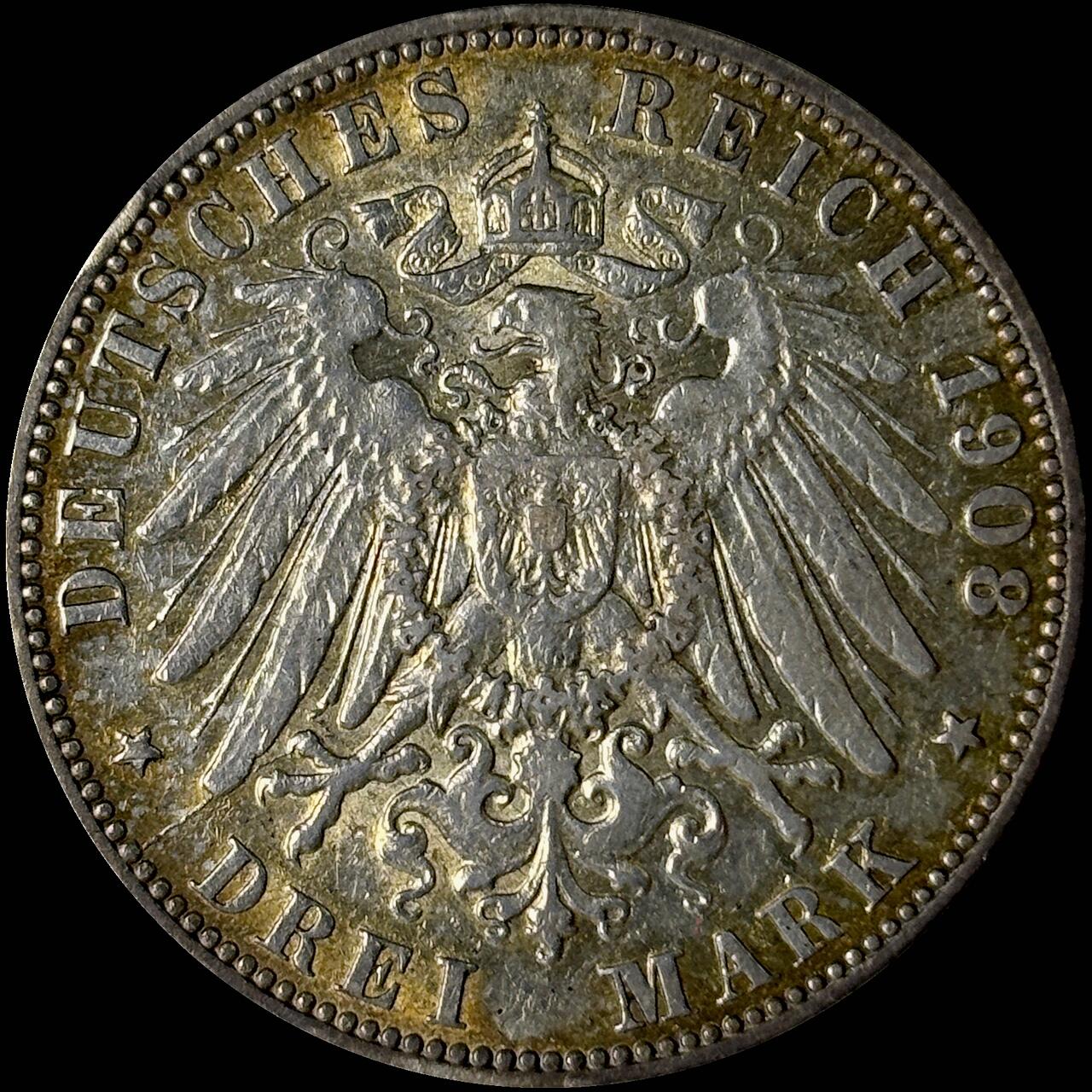 【雨安】【世界币章112-113期】周五/周六 两场连拍 2025-10-31 周五 19:30 保真 8秒倒数自动落锤 高效拍卖  [裸币德国] Germany 德国 帝国 汉堡 3马克 1908年