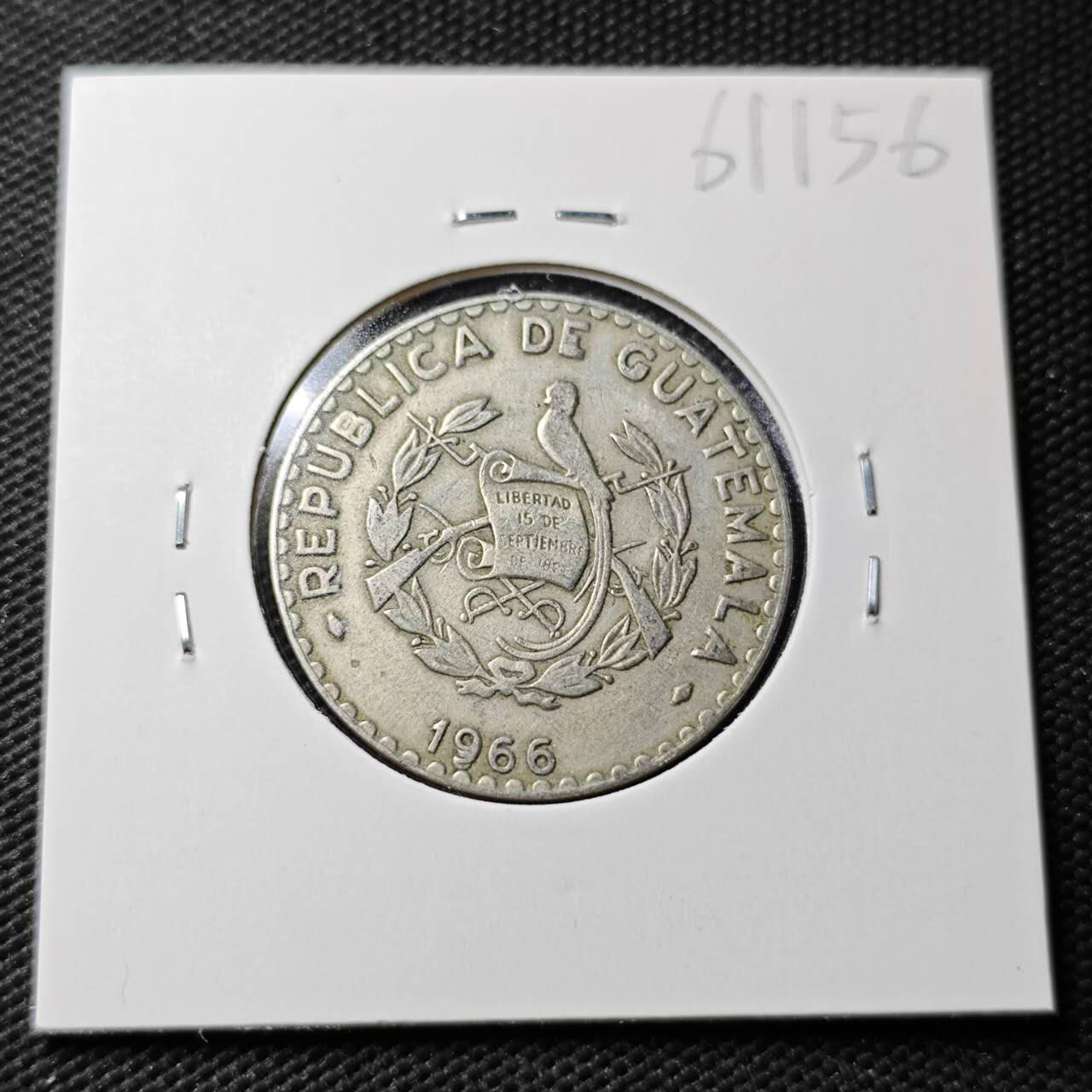 KK钱币收藏小铺  第361场  2月预留时间 周末发货  1966危地马拉25分 年份叠打?