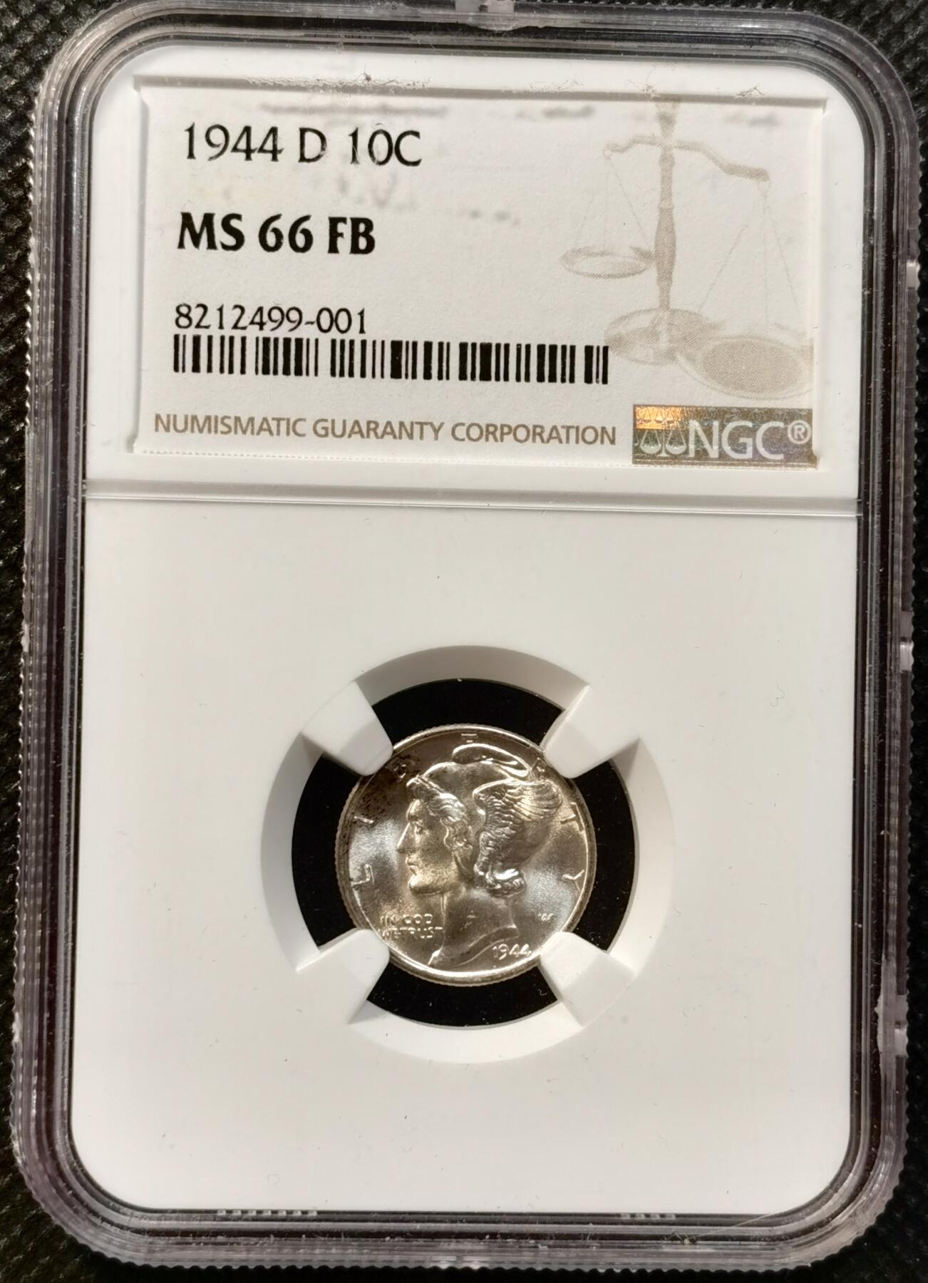 甄臻铺-世界币章拍卖（第37期），送拍享返佣金等优惠多多 NGC-MS66FB 1944年D版小飞侠，高分，FB后缀少见