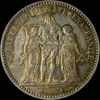 【雨安】【世界币章112-113期】周五/周六 两场连拍 2025-10-31 周五 19:30 保真 8秒倒数自动落锤 高效拍卖  - [裸币法国] France 法国 5法郎 KM#0820 (1870-1889) 大力神 1873年