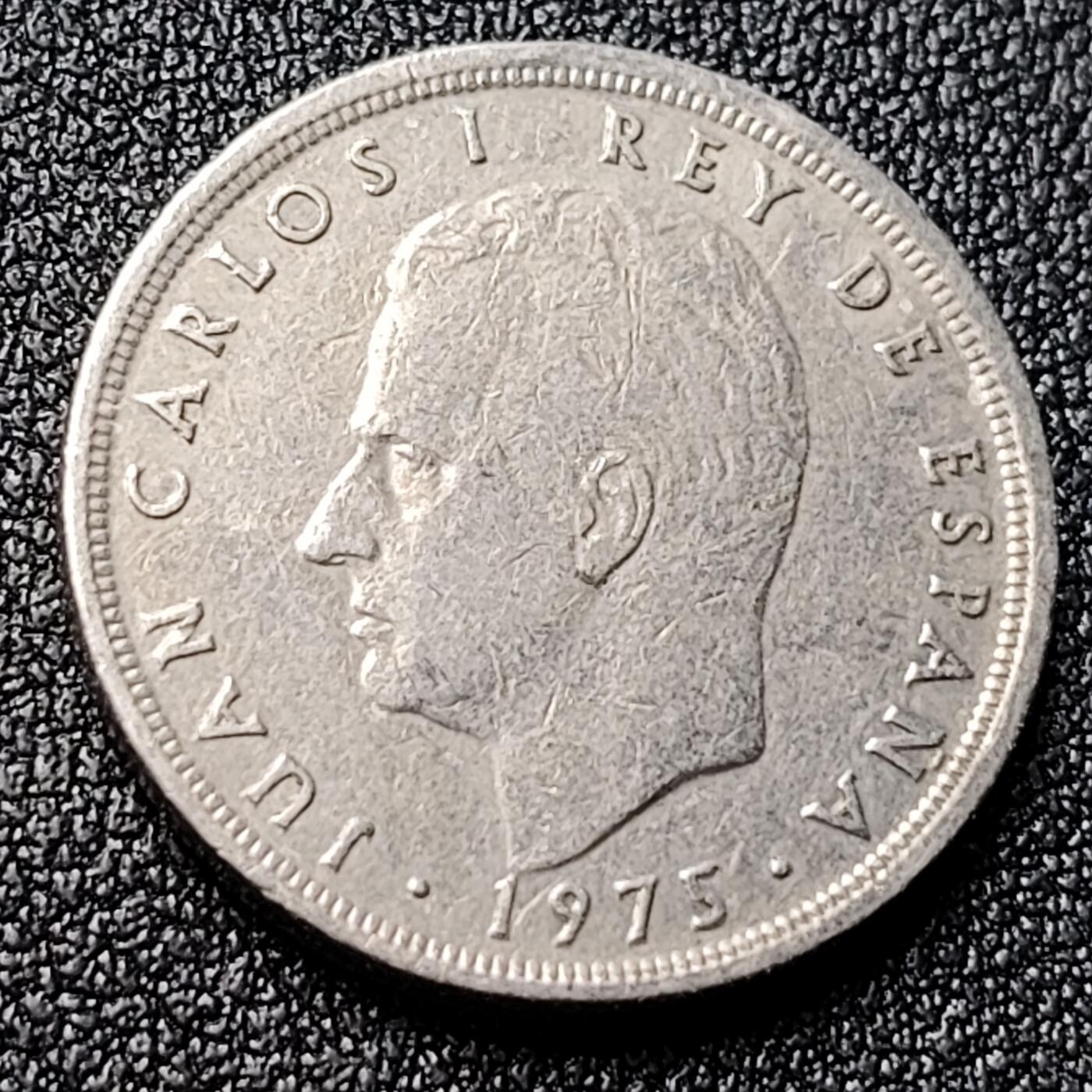 泉币菌-第120场-精品福利场 西班牙1975年 5比塞塔镍币 卡洛斯一世 23mm  西班牙国徽