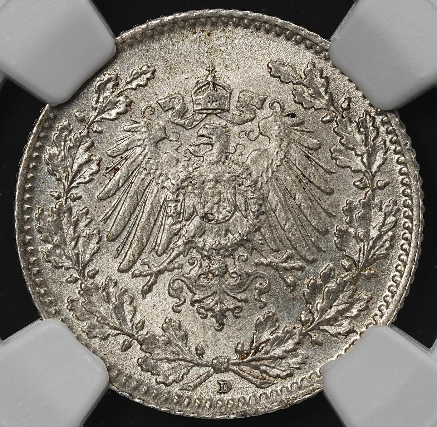 修遠堂世界钱币第九十一期 NGC MS67 1916年德国1/2马克银币 D厂铭