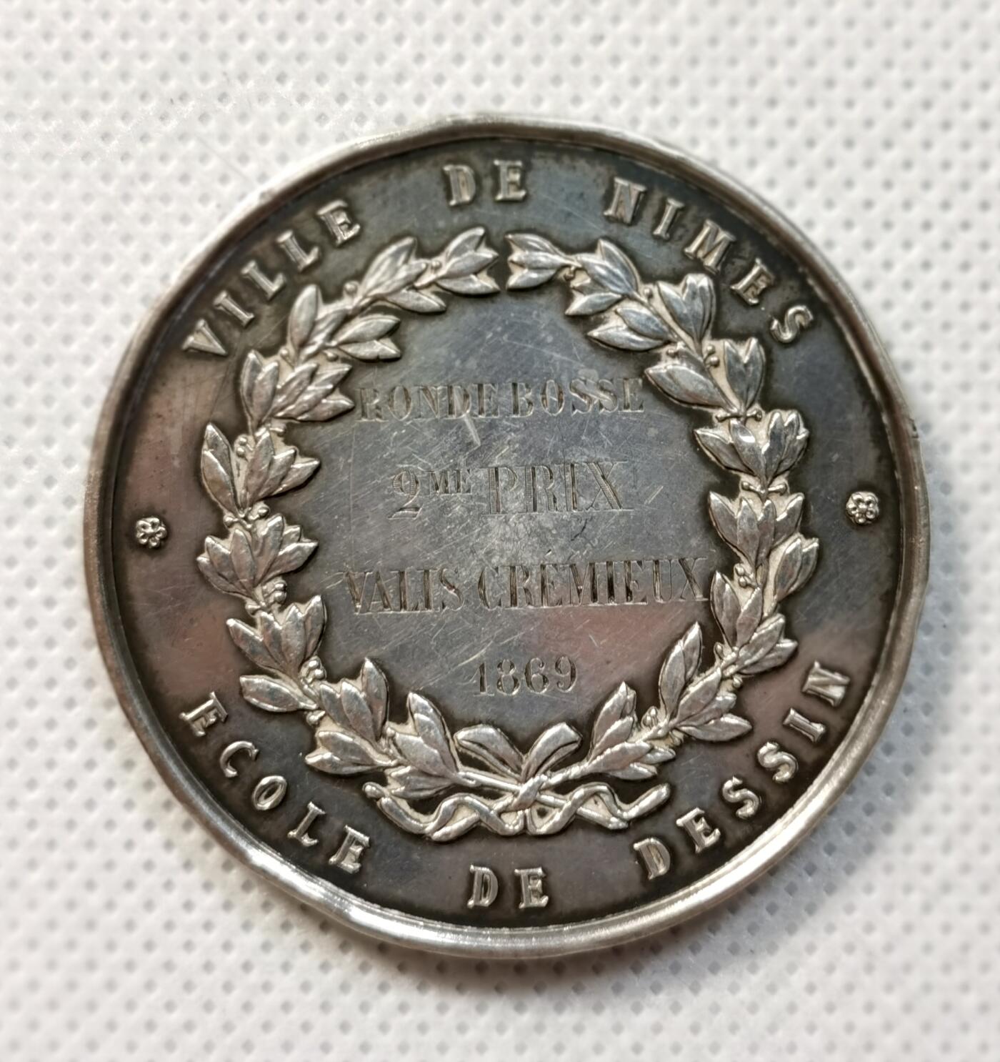 甄臻铺-世界币章拍卖（第37期），送拍享返佣金等优惠多多 法国1869年女神坐像银章 36.2克 950银