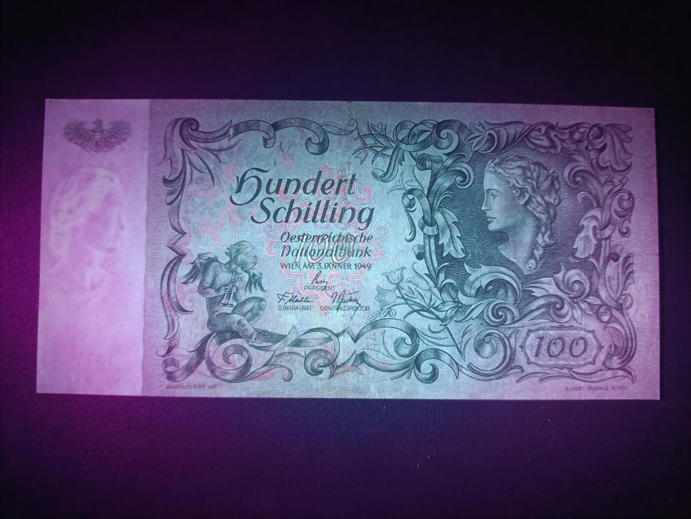 2025十一月第一期，总199期 奥地利1949年100先令流通好品XF，战后早期稀有品种，女性肖像和美人鱼