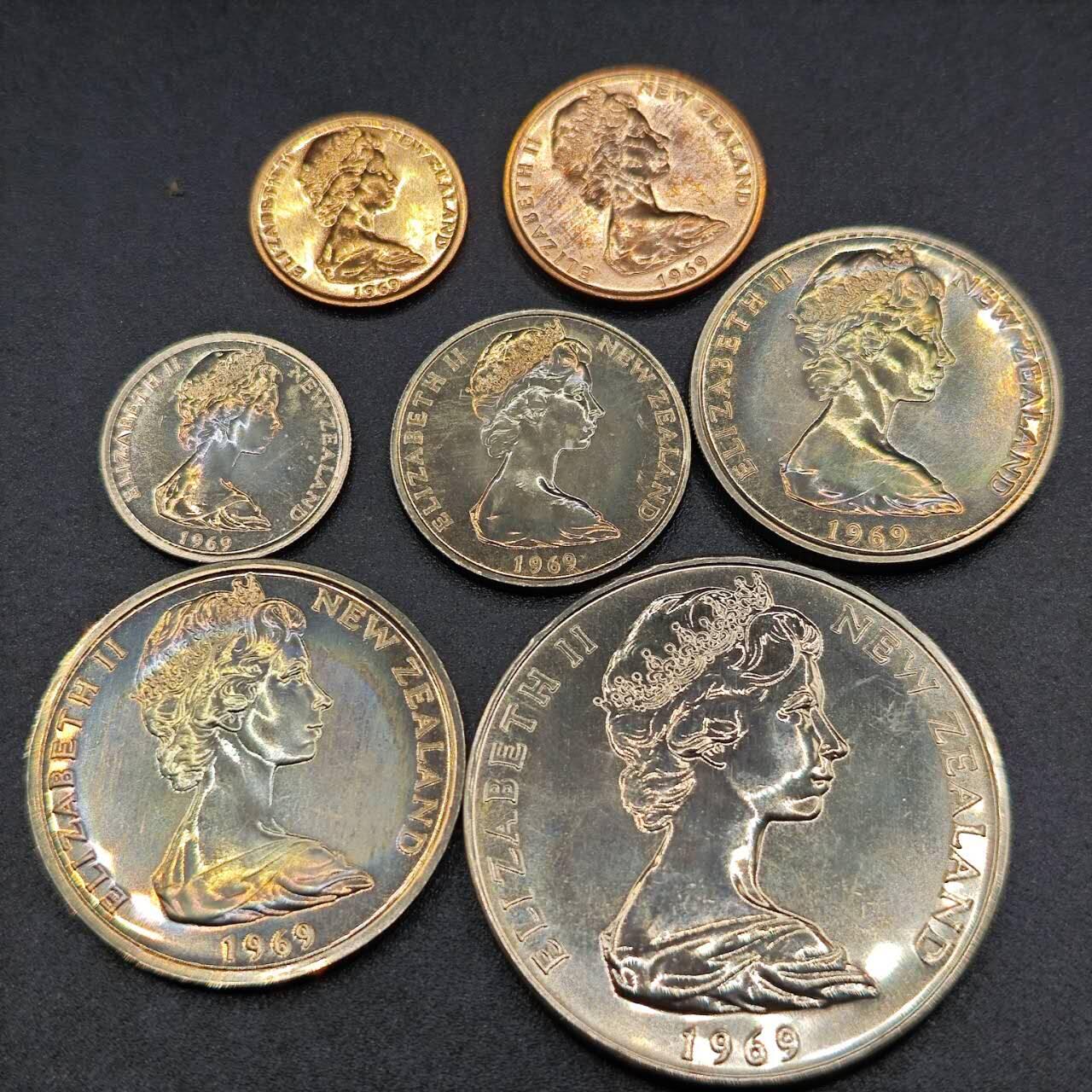 【淘币小摊】实时拍第七百八十一拍   散币场   满百包邮可预留二周 每周一统一发货   新西兰1969年7枚套