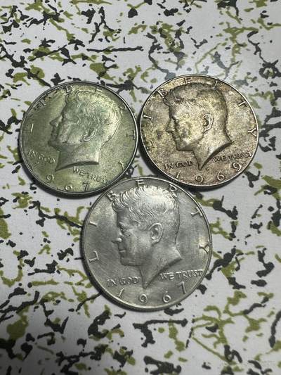 外国钱币，章 - 美国肯尼迪半元银币3枚，34.3g，0.4成银