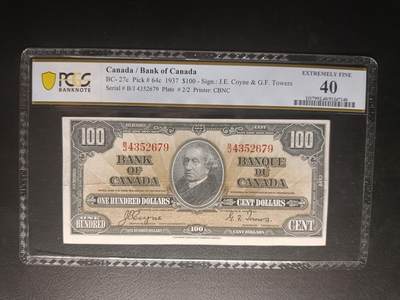 2025十一月第一期，总199期 - 加拿大1937版100元PCGS40分，麦克唐纳总理和航海神，早期少见高面值