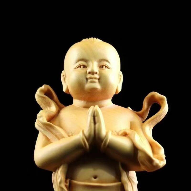 听雨轩（13） 黄杨木雕刻金童玉女一对 9cm