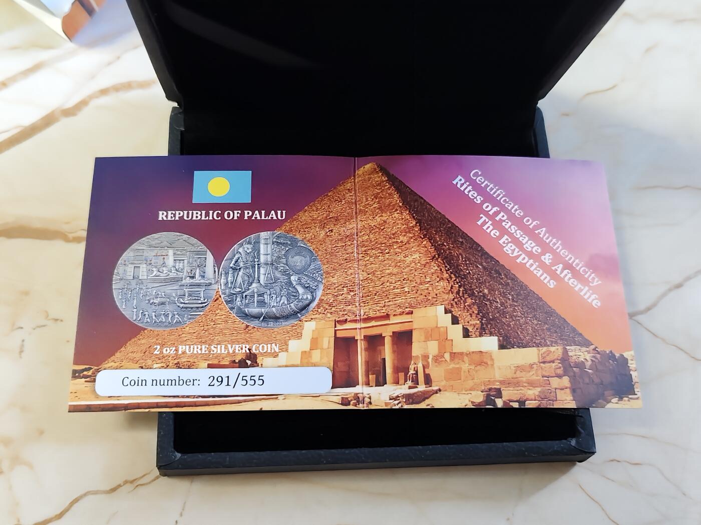 第180期拍卖【长期征集拍品】【北京币展专场】 帕劳2023年葬礼往生系列埃及2盎司仿古彩色纪念银币NGC-MS70首原盒证书，999银，发行555枚