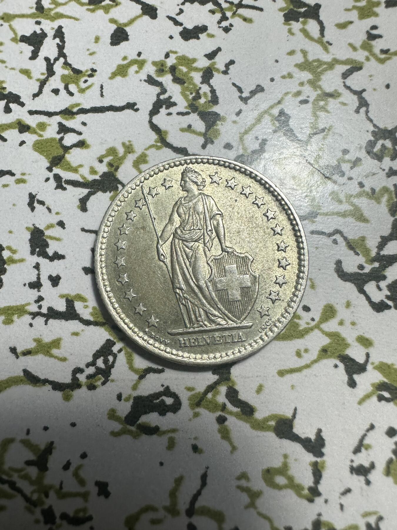 外国钱币，章 瑞士2法郎银币，原光