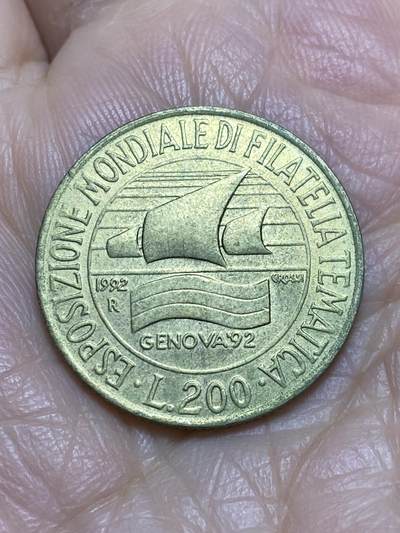 2025年第一百二十场(总第一百四十六场）外国好品散币(免佣金) - 意大利🇮🇹1992年200里拉(热那亚邮票和钱币展览会纪念币)